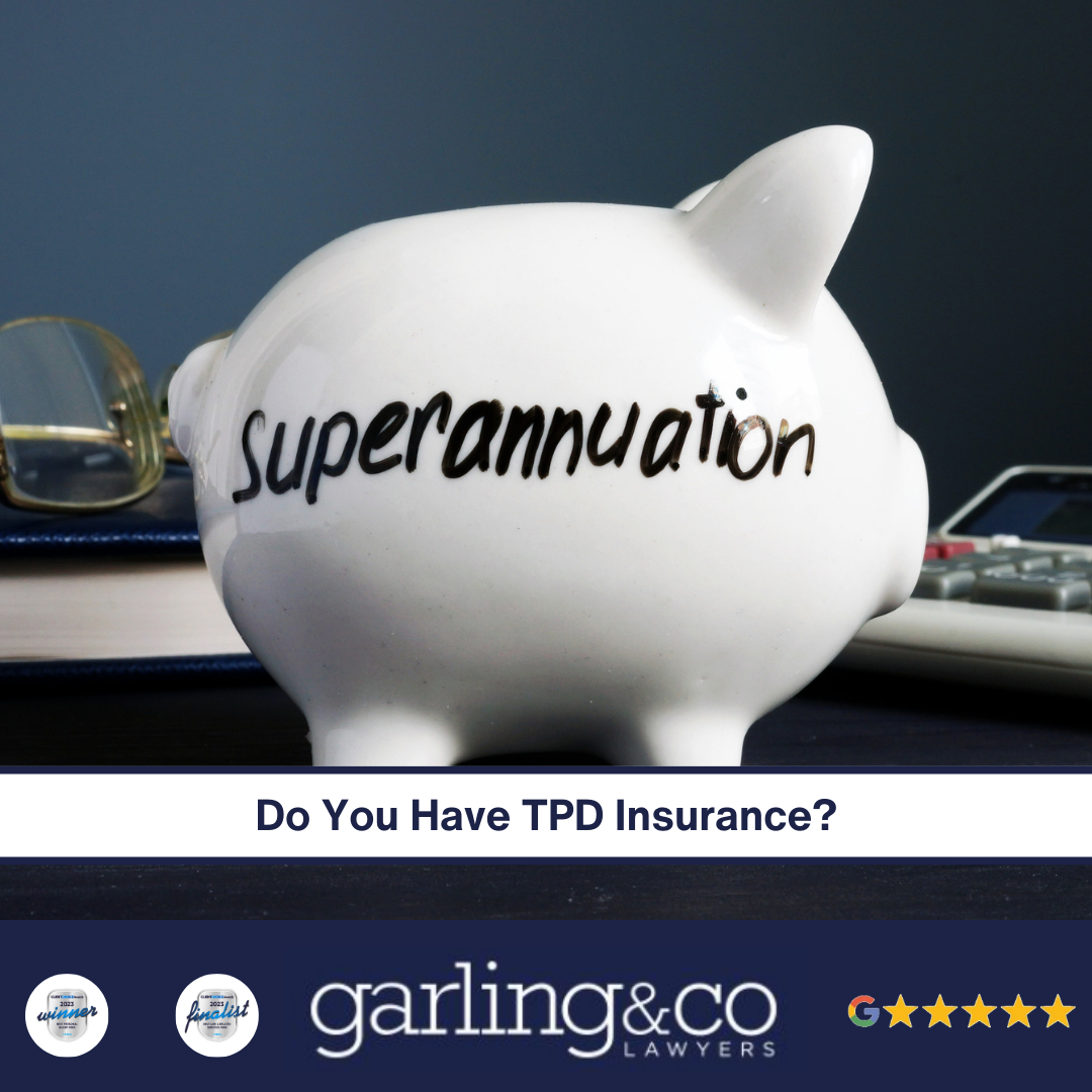 A pig bank next to glasses, a book and a calculator with the word superannuation written on the pig bank and the caption “Do You Have TPD Insurance”