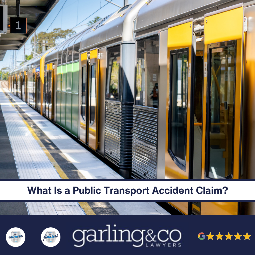 A train open at a station with the caption 'What is a public transport accident claim?'